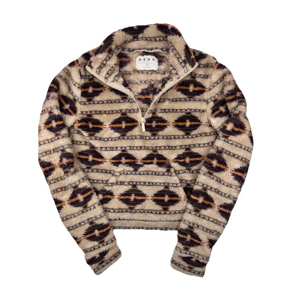 Aero Women's Size XS 1/4 Zip Aztec Southwestern Sherpa Pullover Sweater Jacket - Picture 1 of 3